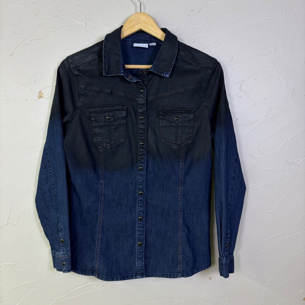 Tribal Jeans Denim Button Up Shirt Women Small Pearl Snap Cowgirl Western Rodeo